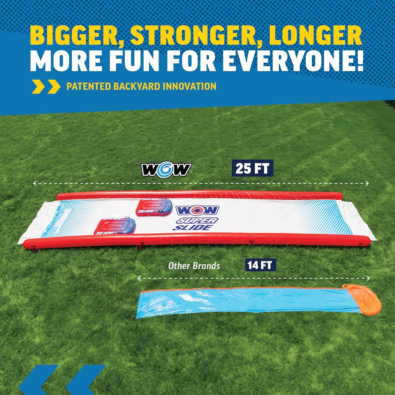 Wow Sports Super Inflatable Lawn Water Slide - 25 ft - Zigzag Sprinklers - Includes 2 Sleds - Kids & Adults