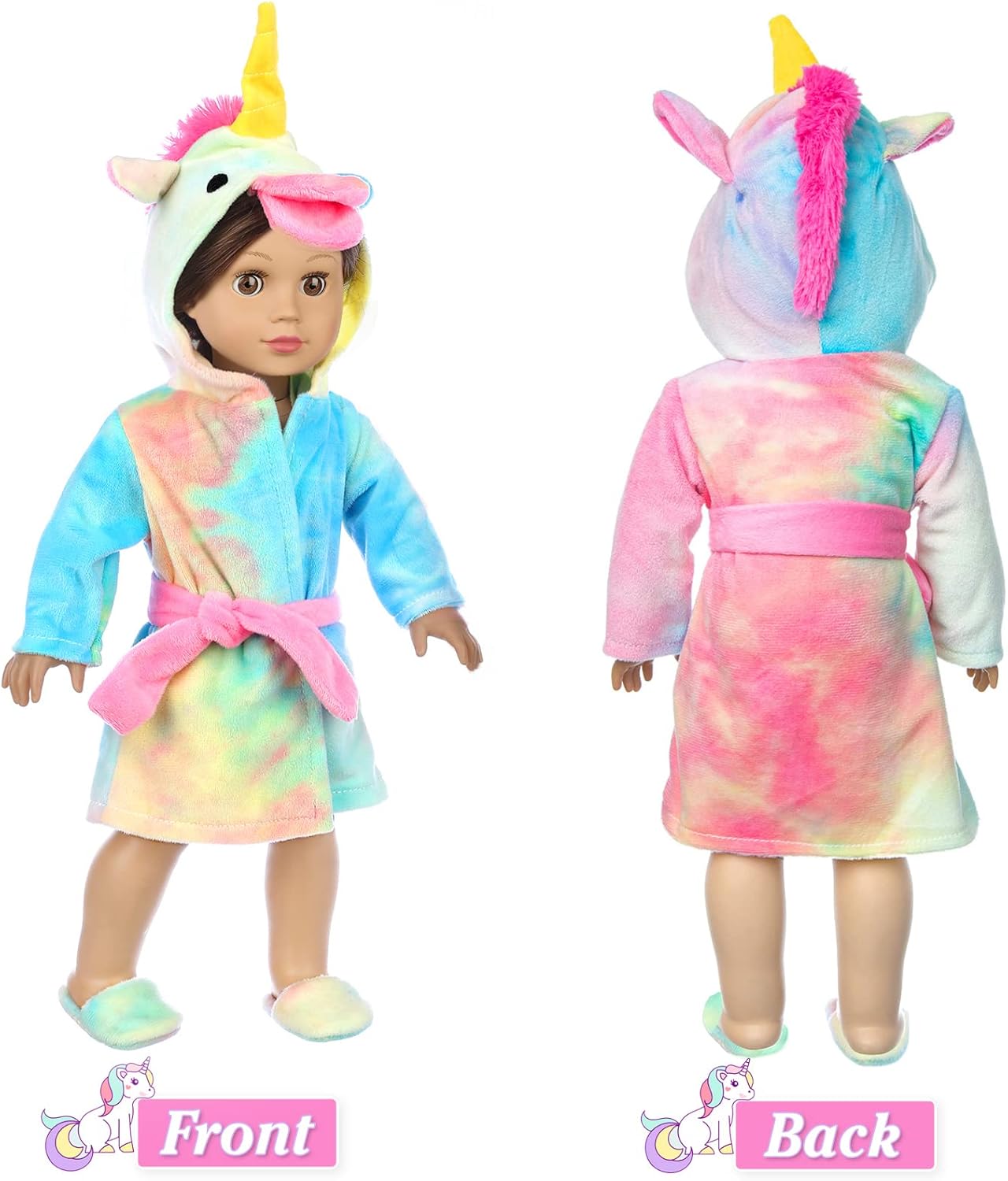 American 18 inch Doll Clothes and Sleeping Bag Set - Rainbow Unicorn Doll Costume with Unicorn Style Sleeping Bag, Pillow, Eye Mask Slumber Party Accessories Fits 18 Inch (NO Dolls) XFEYUE24