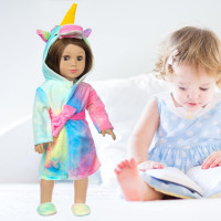 American 18 inch Doll Clothes and Sleeping Bag Set - Rainbow Unicorn Doll Costume with Unicorn Style Sleeping Bag, Pillow, Eye Mask Slumber Party Accessories Fits 18 Inch (NO Dolls) XFEYUE24