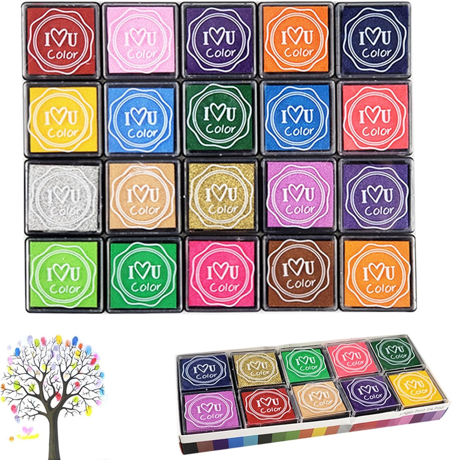 Ink Pads for Kids, 20 Colors Craft Ink Pad, Washable Finger Ink Pads for Stamps, Paper, Scrapbooking, Wood Fabric