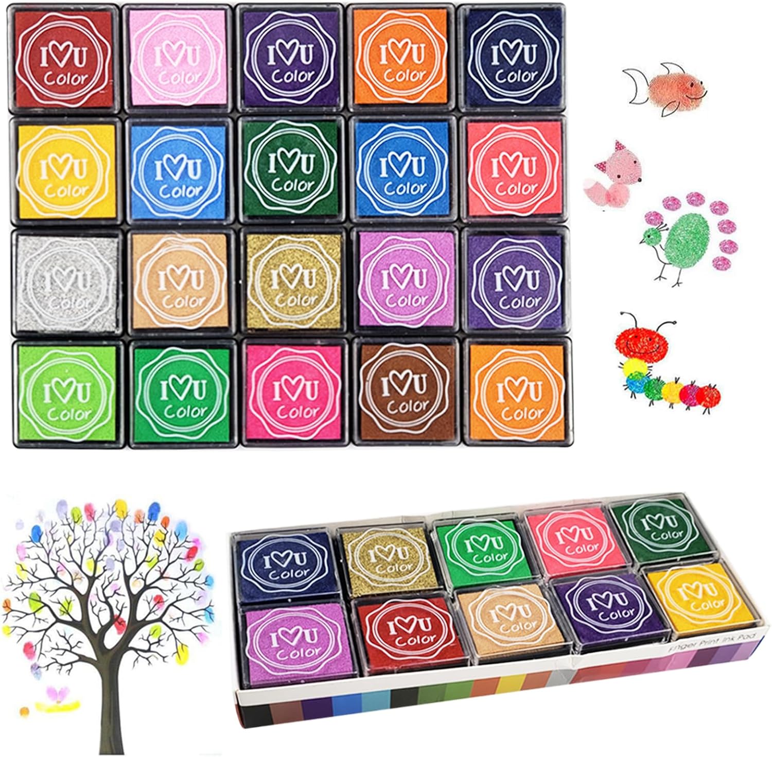 Washable Ink Pads for Kids Rubber Stamps, 20 Colors Stamp Ink Pads, Fingerprint Crafts Stamp Pad for Kids, Paper, Scrapbooking, Wood Fabric