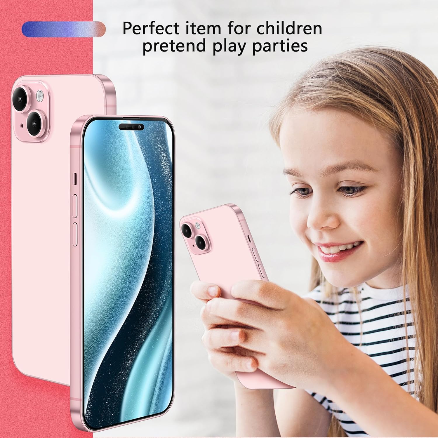 Non-Working Replica Realistic Pretend Play Phones Dummy Display Phone Model for Phone 15 Plus Fake Model Phone Baby Cell Phone Toy (for 15 Plus Blue blackscreen)