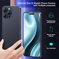 Non-Working Replica Realistic Pretend Play Phones Dummy Display Phone Model for Phone 15 Plus Fake Model Phone Baby Cell Phone Toy (for 15 Plus Blue blackscreen)