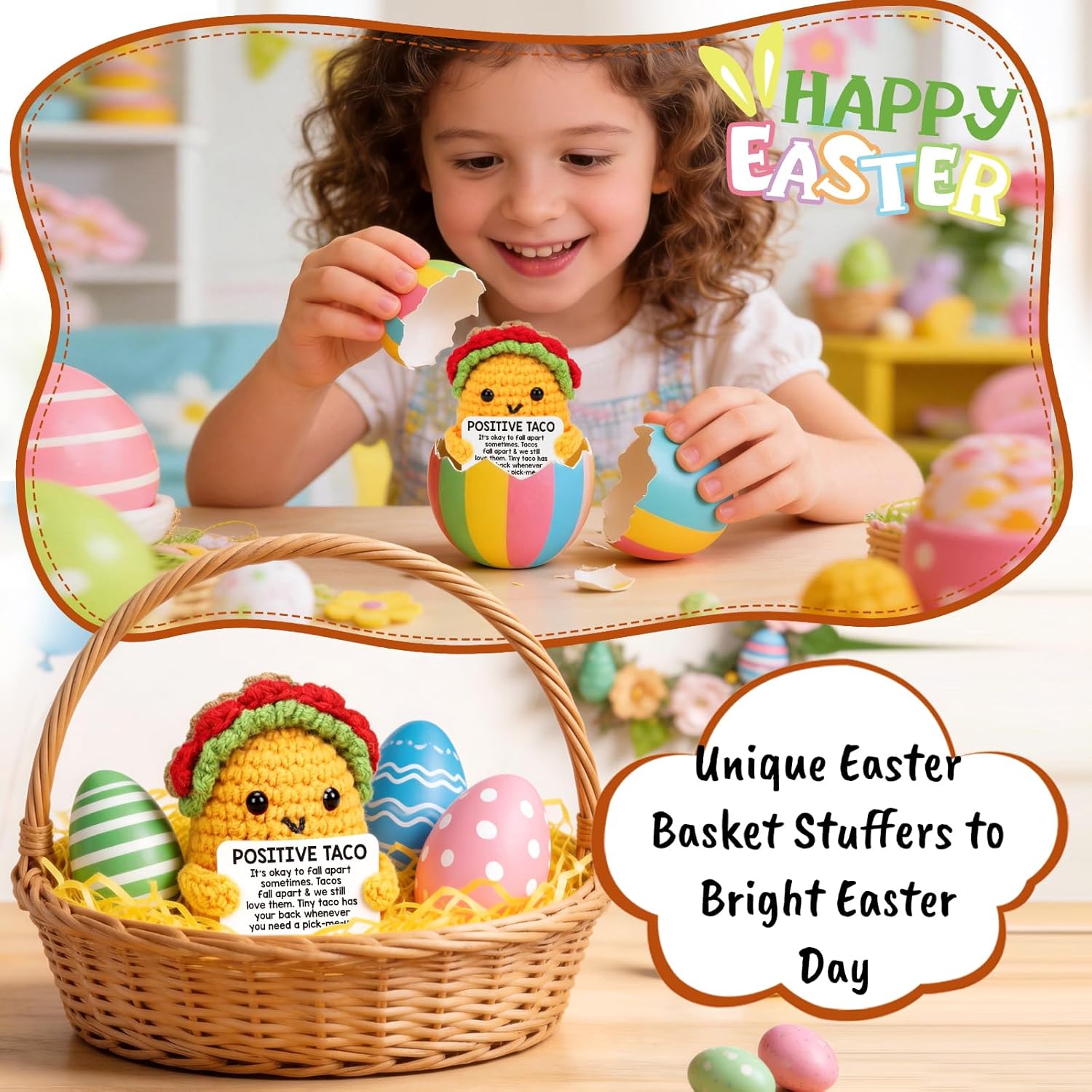 LuoHere Positive Crochet Taco Birthday Gifts for Women Men Easter Basket Stuffers Essentials Adult Kids Son Mom Dad Daughter Sister Friend Coworkers Self Care Emotional Inspirational Support Pick-me-up