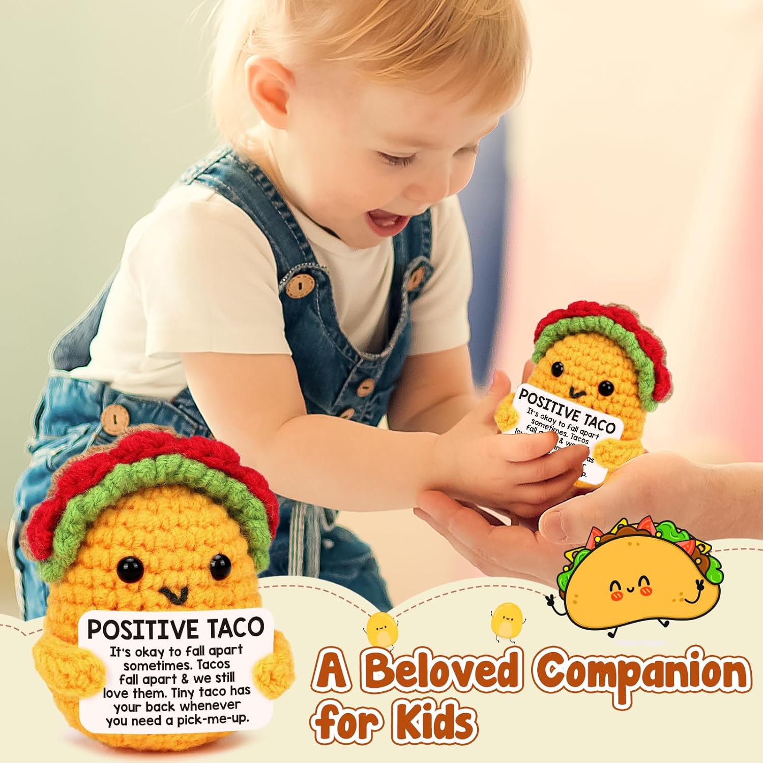 LuoHere Positive Crochet Taco Birthday Gifts for Women Men Easter Basket Stuffers Essentials Adult Kids Son Mom Dad Daughter Sister Friend Coworkers Self Care Emotional Inspirational Support Pick-me-up