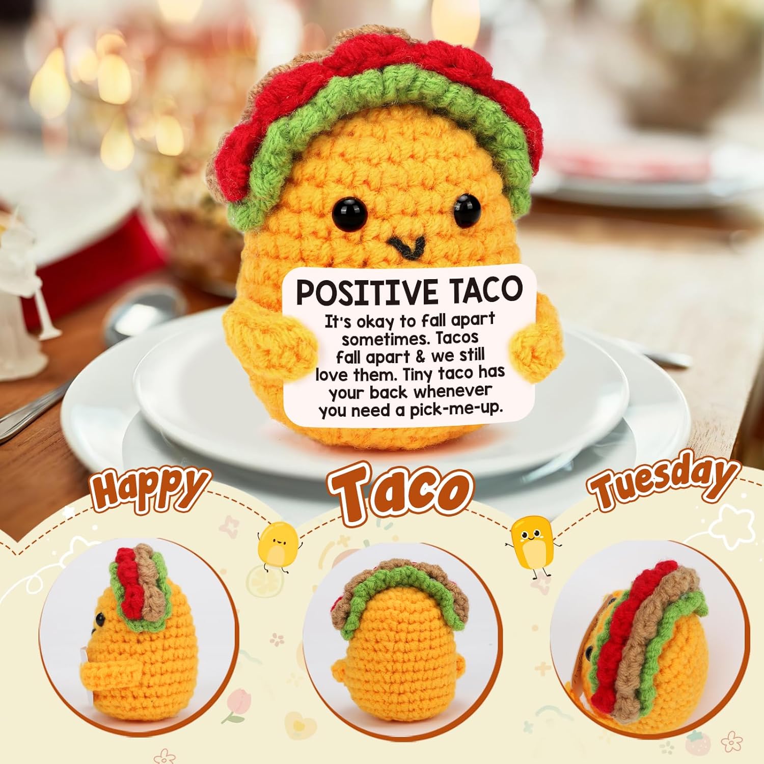 LuoHere Positive Crochet Taco Birthday Gifts for Women Men Easter Basket Stuffers Essentials Adult Kids Son Mom Dad Daughter Sister Friend Coworkers Self Care Emotional Inspirational Support Pick-me-up