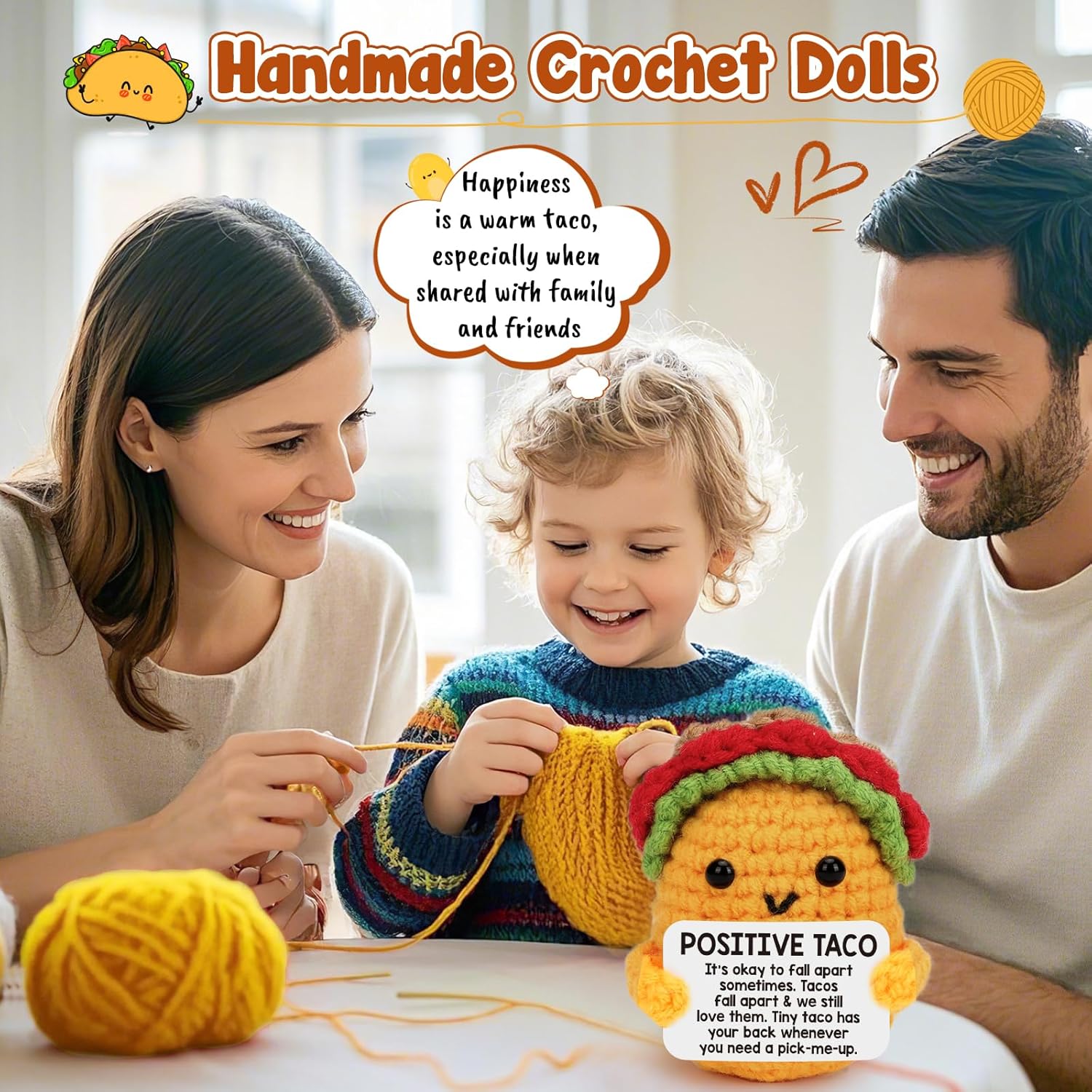 LuoHere Positive Crochet Taco Birthday Gifts for Women Men Easter Basket Stuffers Essentials Adult Kids Son Mom Dad Daughter Sister Friend Coworkers Self Care Emotional Inspirational Support Pick-me-up