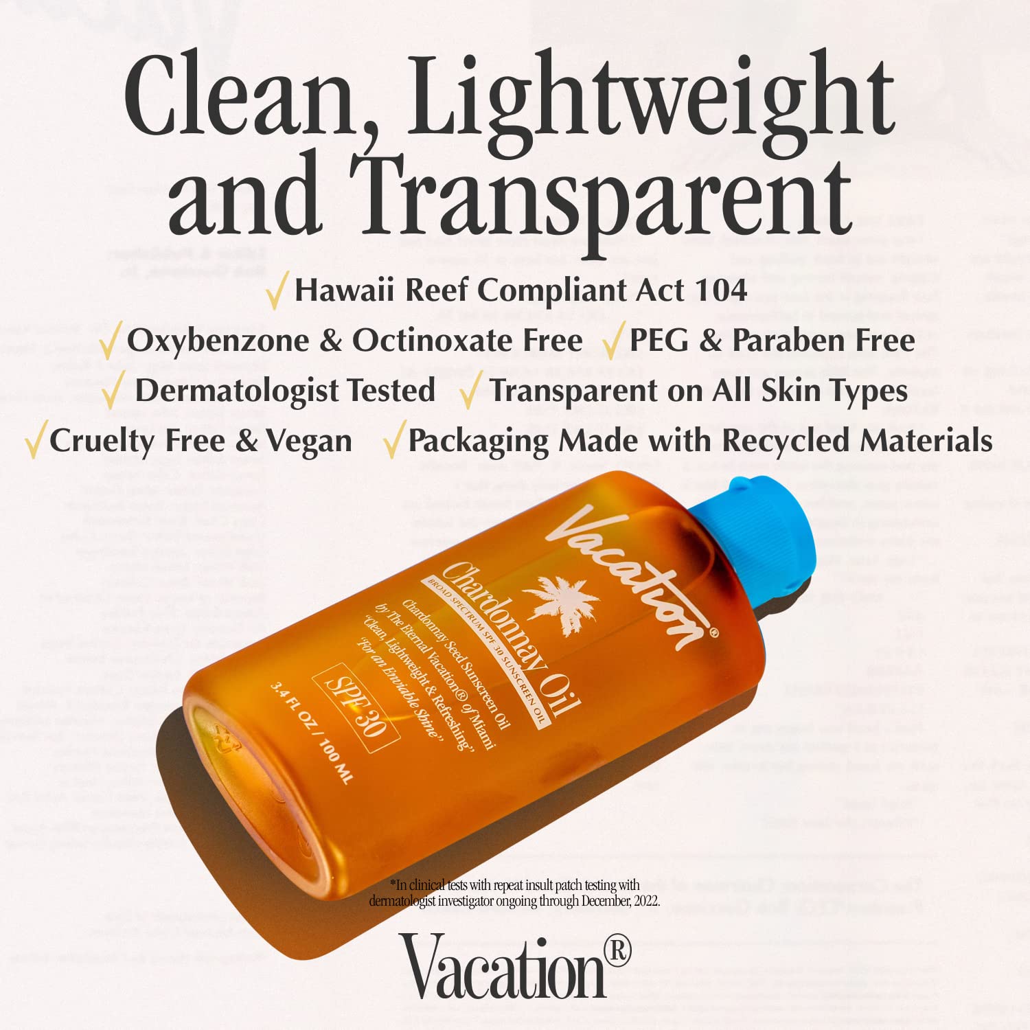 Vacation Chardonnay Oil SPF 30 & Air Freshener Bundle, Hydrating & Nourishing, Lightweight, Transparent on All Skin Tones, Water-Resistant, Travel Size Sunscreen, 3.4 Fl. Oz.