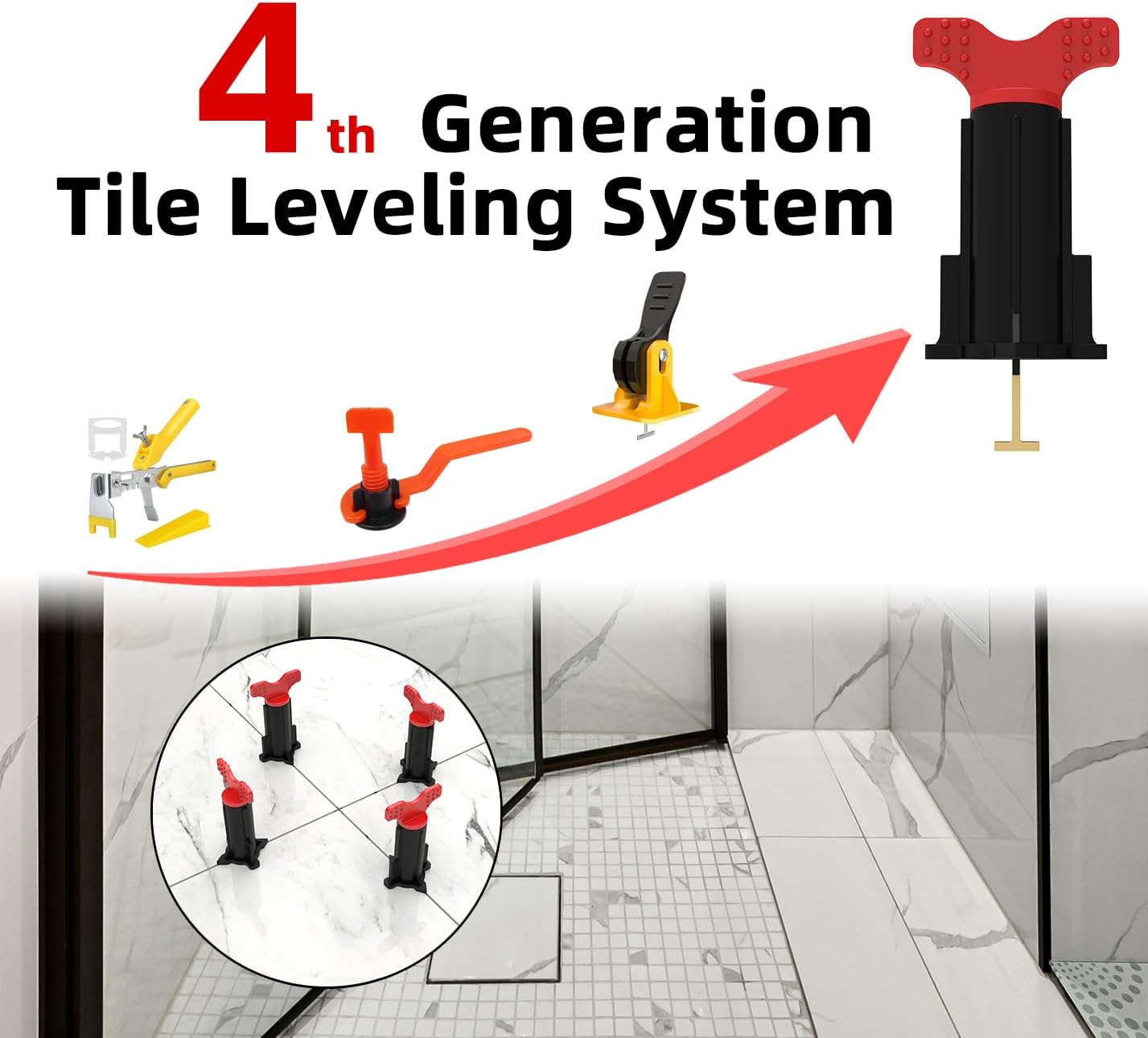 Tile Leveling System, Reusable Tile Spacer Leveling System, Tile Tools for Installation Self Leveling, Tiling Tools and Accessories (40 Sets+40 Extra Pins) 40sets-black