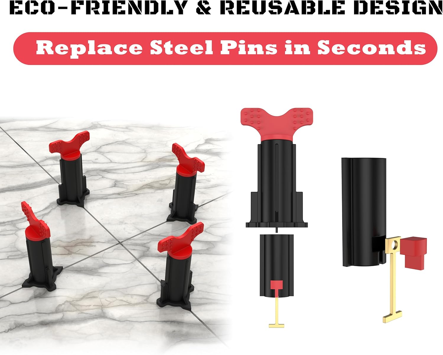 Tile Leveling System, Reusable Tile Spacer Leveling System, Tile Tools for Installation Self Leveling, Tiling Tools and Accessories (40 Sets+40 Extra Pins) 40sets-black