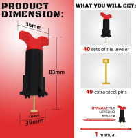 Tile Leveling System, Reusable Tile Spacer Leveling System, Tile Tools for Installation Self Leveling, Tiling Tools and Accessories (40 Sets+40 Extra Pins) 40sets-black