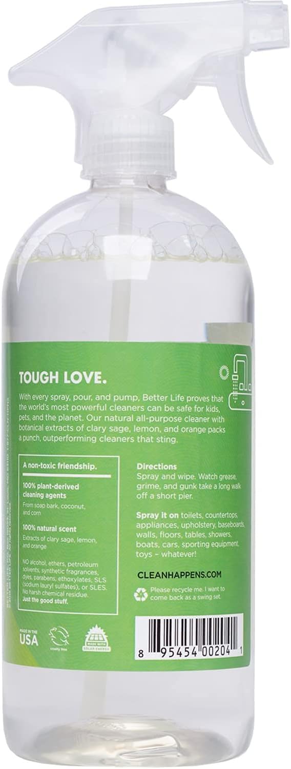 Better Life Natural All-Purpose Cleaner, Clary Sage & Citrus, 32 oz 32 Fl Oz (Pack of 1)