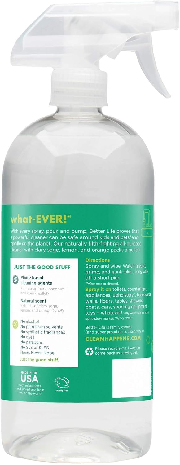 Better Life Natural All-Purpose Cleaner, Clary Sage & Citrus, 32 oz 32 Fl Oz (Pack of 1)