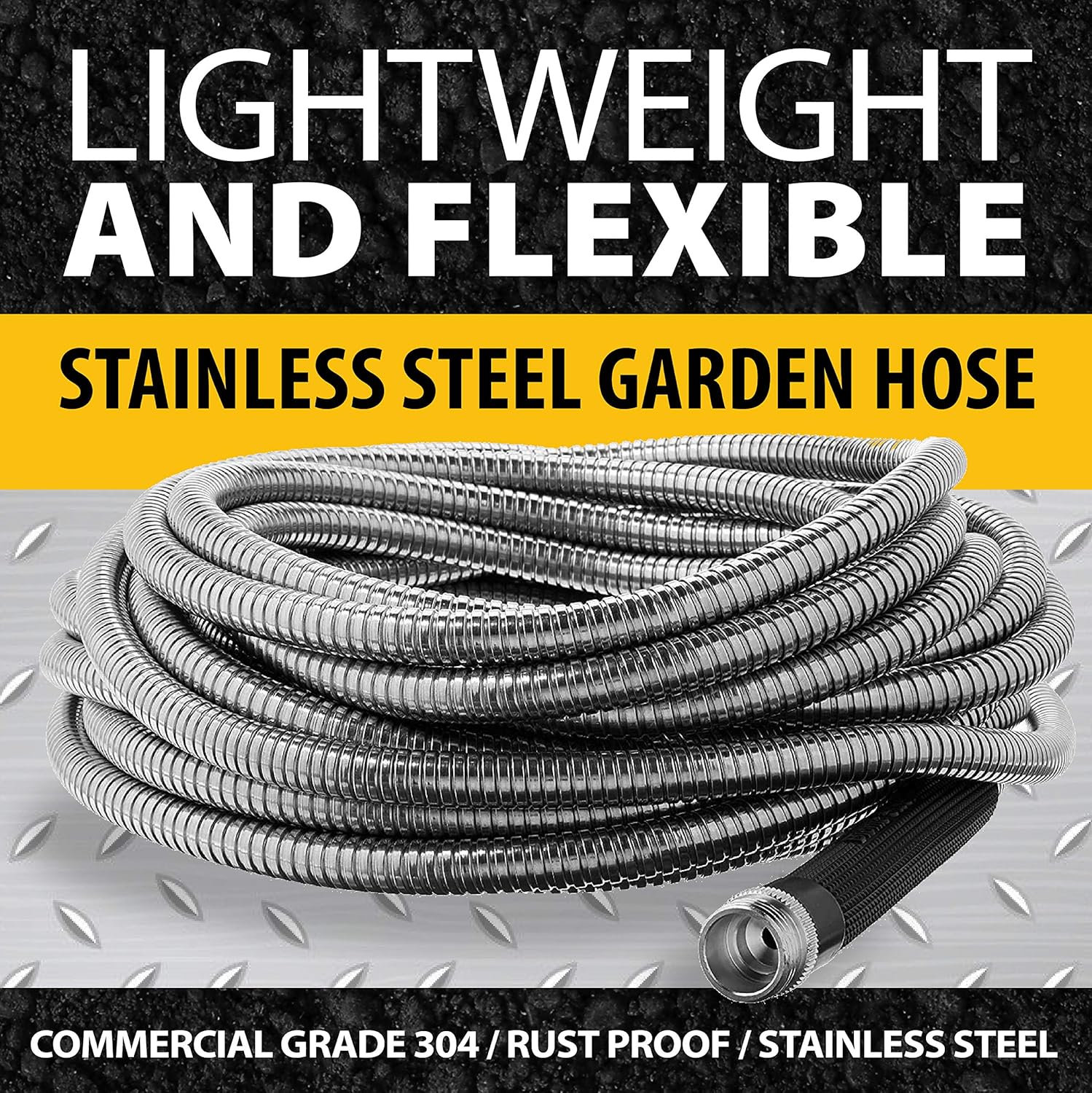 BIONIC STEEL 100 Ft Metal Garden Hose with Sprayer Nozzle, Non Kinking Designed Stainless Steel Heavy Duty Water Hose 100 Ft x 5/8 in. Flexible NON Expandable for Uninterrupted Water Flow, 500 PSI 100'