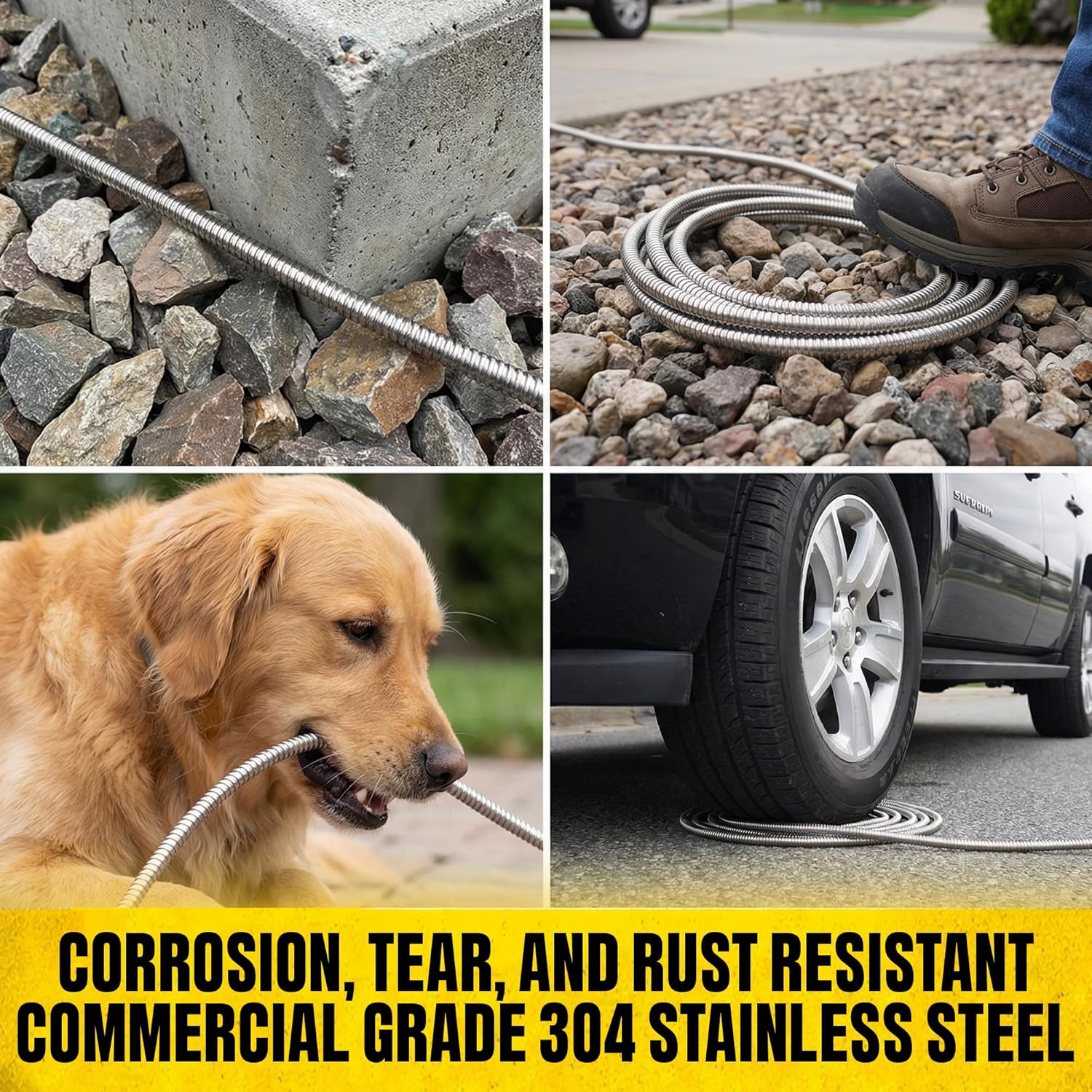 BIONIC STEEL 100 Ft Metal Garden Hose with Sprayer Nozzle, Non Kinking Designed Stainless Steel Heavy Duty Water Hose 100 Ft x 5/8 in. Flexible NON Expandable for Uninterrupted Water Flow, 500 PSI 100'