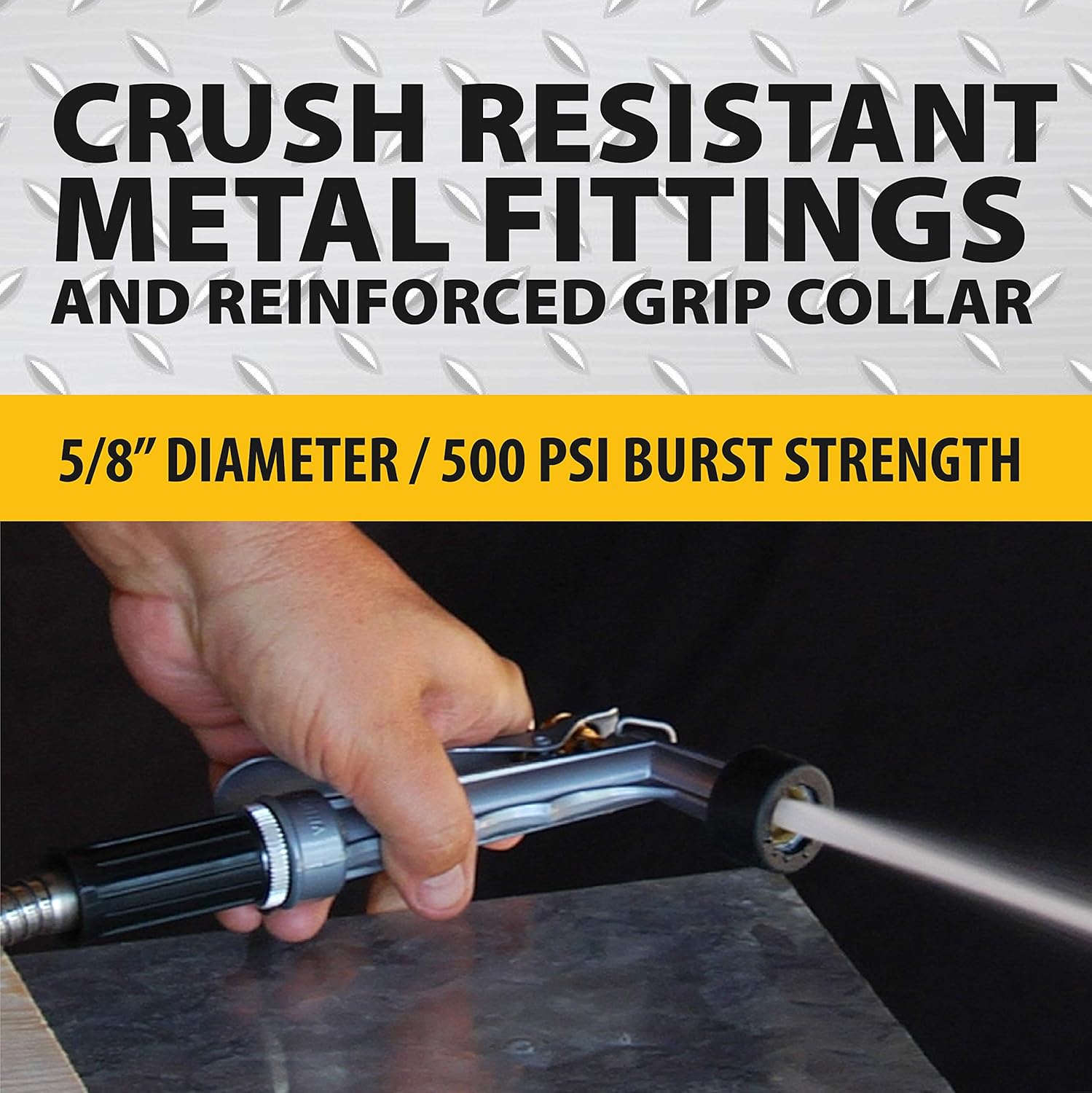 BIONIC STEEL 100 Ft Metal Garden Hose with Sprayer Nozzle, Non Kinking Designed Stainless Steel Heavy Duty Water Hose 100 Ft x 5/8 in. Flexible NON Expandable for Uninterrupted Water Flow, 500 PSI 100'