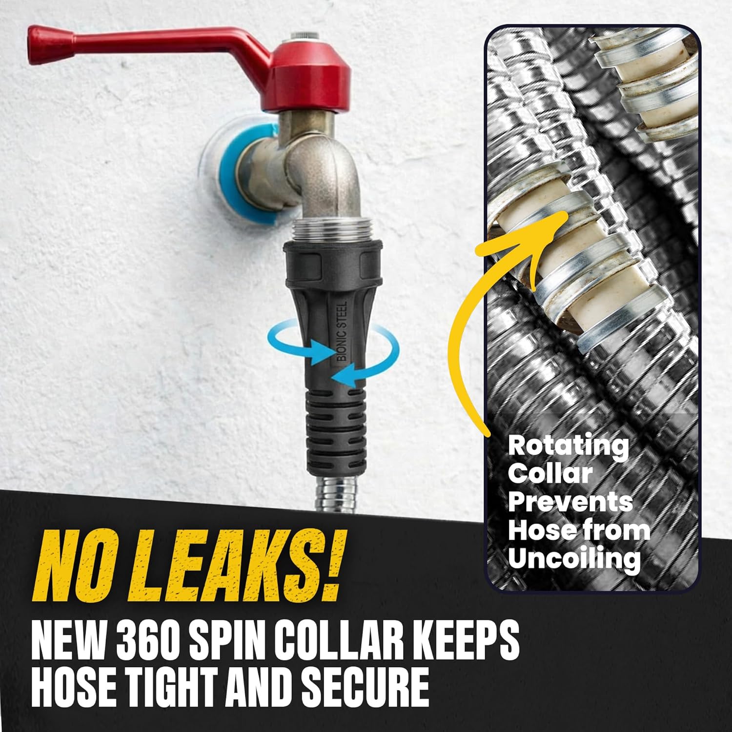 BIONIC STEEL 100 Ft Metal Garden Hose with Sprayer Nozzle, Non Kinking Designed Stainless Steel Heavy Duty Water Hose 100 Ft x 5/8 in. Flexible NON Expandable for Uninterrupted Water Flow, 500 PSI 100'