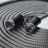 BIONIC STEEL 100 Ft Metal Garden Hose with Sprayer Nozzle, Non Kinking Designed Stainless Steel Heavy Duty Water Hose 100 Ft x 5/8 in. Flexible NON Expandable for Uninterrupted Water Flow, 500 PSI 100'