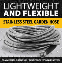 BIONIC STEEL 100 Ft Metal Garden Hose with Sprayer Nozzle, Non Kinking Designed Stainless Steel Heavy Duty Water Hose 100 Ft x 5/8 in. Flexible NON Expandable for Uninterrupted Water Flow, 500 PSI 100'