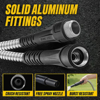 BIONIC STEEL 100 Ft Metal Garden Hose with Sprayer Nozzle, Non Kinking Designed Stainless Steel Heavy Duty Water Hose 100 Ft x 5/8 in. Flexible NON Expandable for Uninterrupted Water Flow, 500 PSI 100'