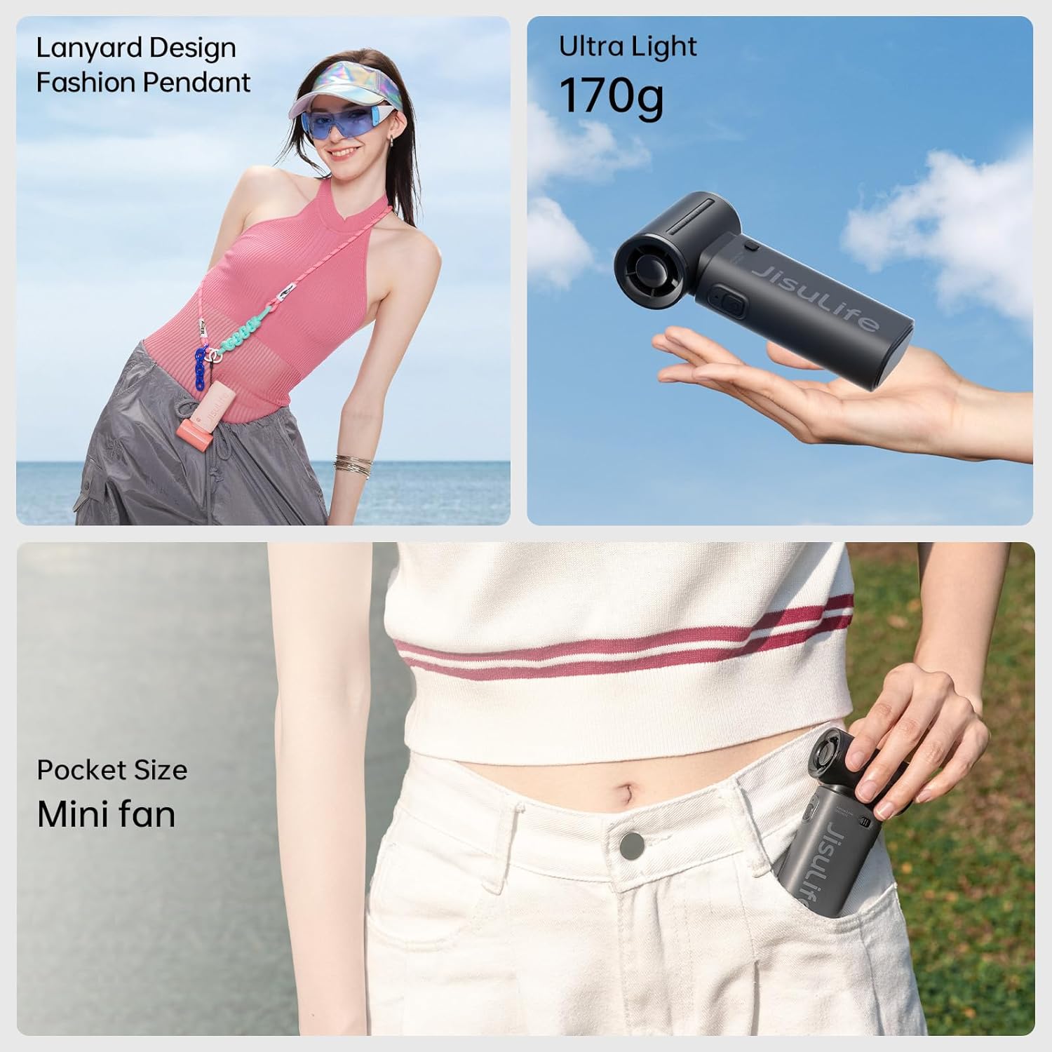 JISULIFE Portable Handheld Fan Life9, Turbo Power High Speed Air [18H Max Cooling Time], 5 Gear Wind, 5000mAh Rechargeable, Mini Pocket Design, Personal Fan for Travel Concerts Camping Makeup - Black 5000mAh Black