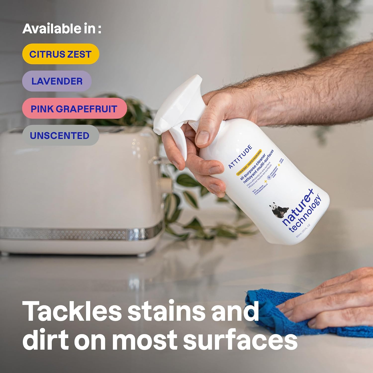 ATTITUDE All Purpose Cleaner Spray, EWG Verified, Vegan, Made with 94% Plant-Based Ingredients, Streak-Free for Kitchen, Bathroom, Glass & More, Unscented, 27.1 Fl Oz Unscented 27.1 Fl Oz (Pack of 1)