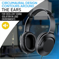 Philips Over Ear Wired Stereo Headphones for Podcasts, Studio Monitoring and Recording Headset for Computer, Keyboard and Guitar with 6.3 mm (1/4