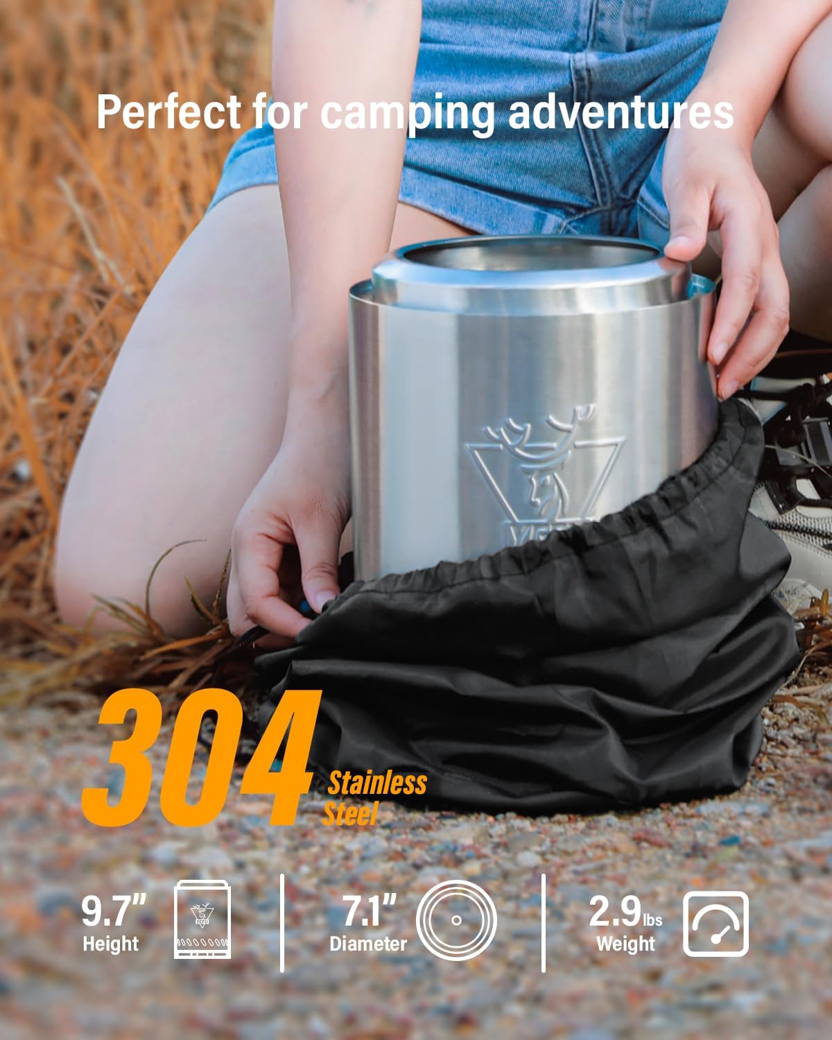 YEFU Tabletop Fire Pit 9.7 x 7.1 in, Low Smoke Camping Stove for Outdoor & Patio, Fueled by Pellets or Wood, Safe Burning Table Top Firepit, with Travel Bag & 2 Mini Sticks & Fireproof Mat, Silver Silver 7.1IN Classic W/ Removable Ash Pan