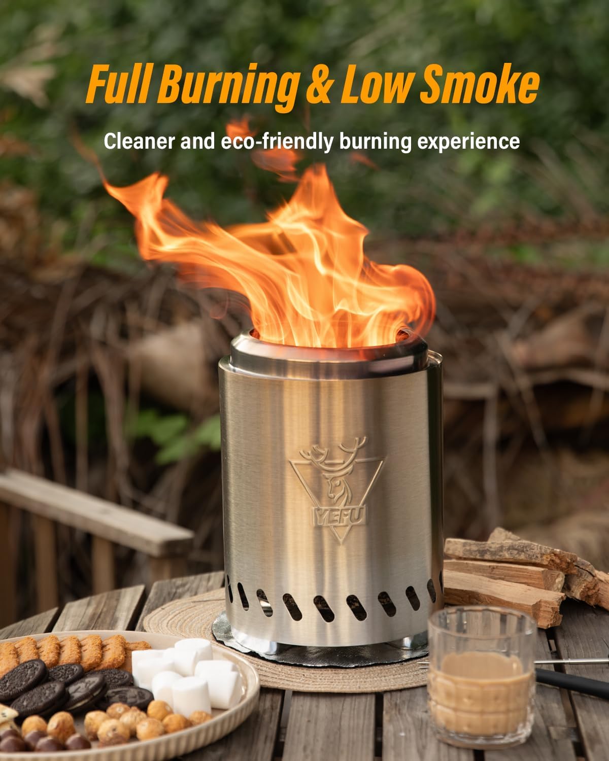 YEFU Tabletop Fire Pit 9.7 x 7.1 in, Low Smoke Camping Stove for Outdoor & Patio, Fueled by Pellets or Wood, Safe Burning Table Top Firepit, with Travel Bag & 2 Mini Sticks & Fireproof Mat, Silver Silver 7.1IN Classic W/ Removable Ash Pan