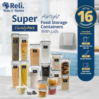 Reli. Airtight Food Storage Containers with Lids (16 Sets) | Kitchen Organizers and Storage Pantry Organizers | BPA Free Plastic Food Containers | Super Variety Pack w/Measuring Cup, 18 Labels, Pen