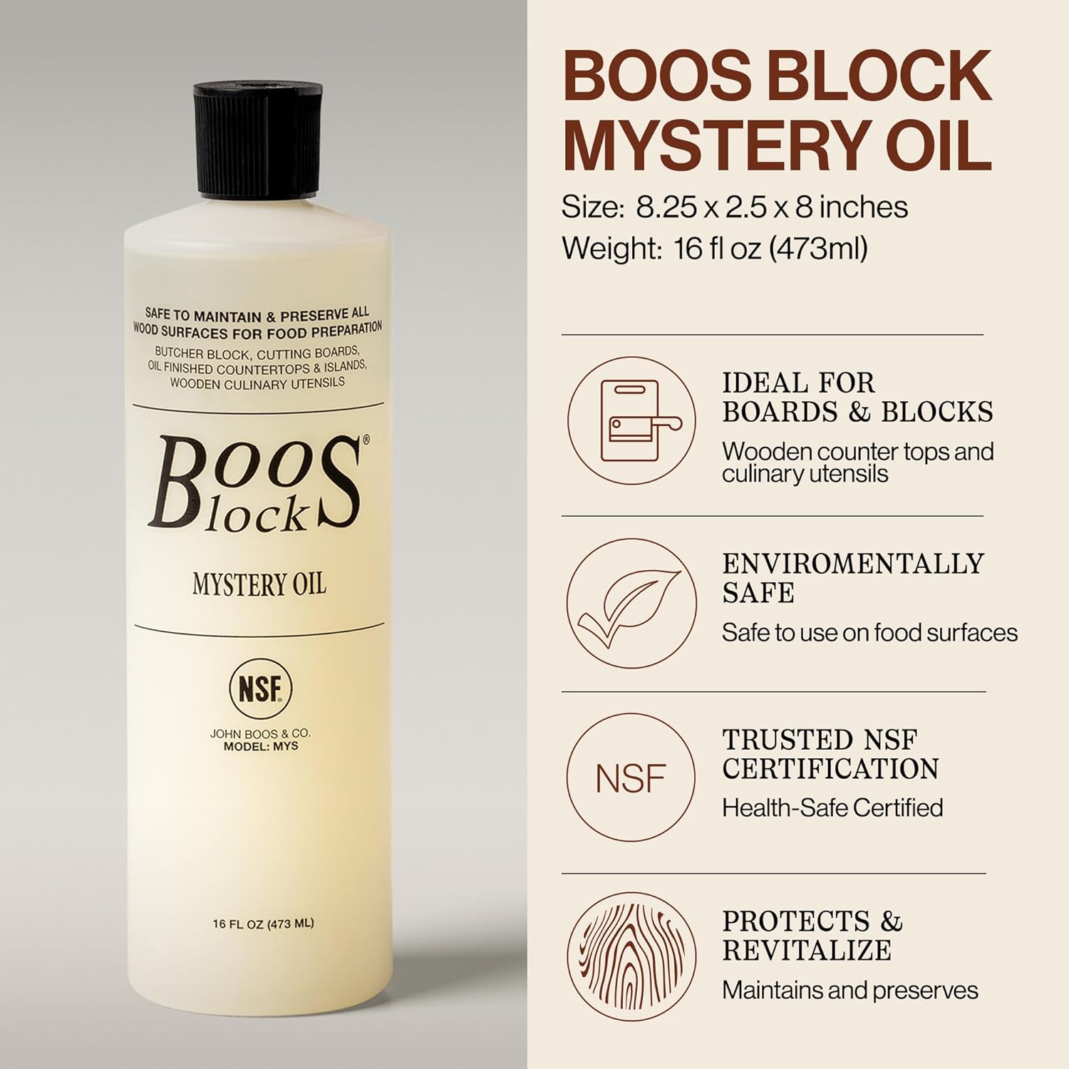 John Boos 2-Piece All-Natural Care & Maintenance Set – 16 oz Mystery Oil & 5 oz Board Cream for Butcher Blocks, Cutting Boards, Wood Countertops, and Wooden Utensils Care Set
