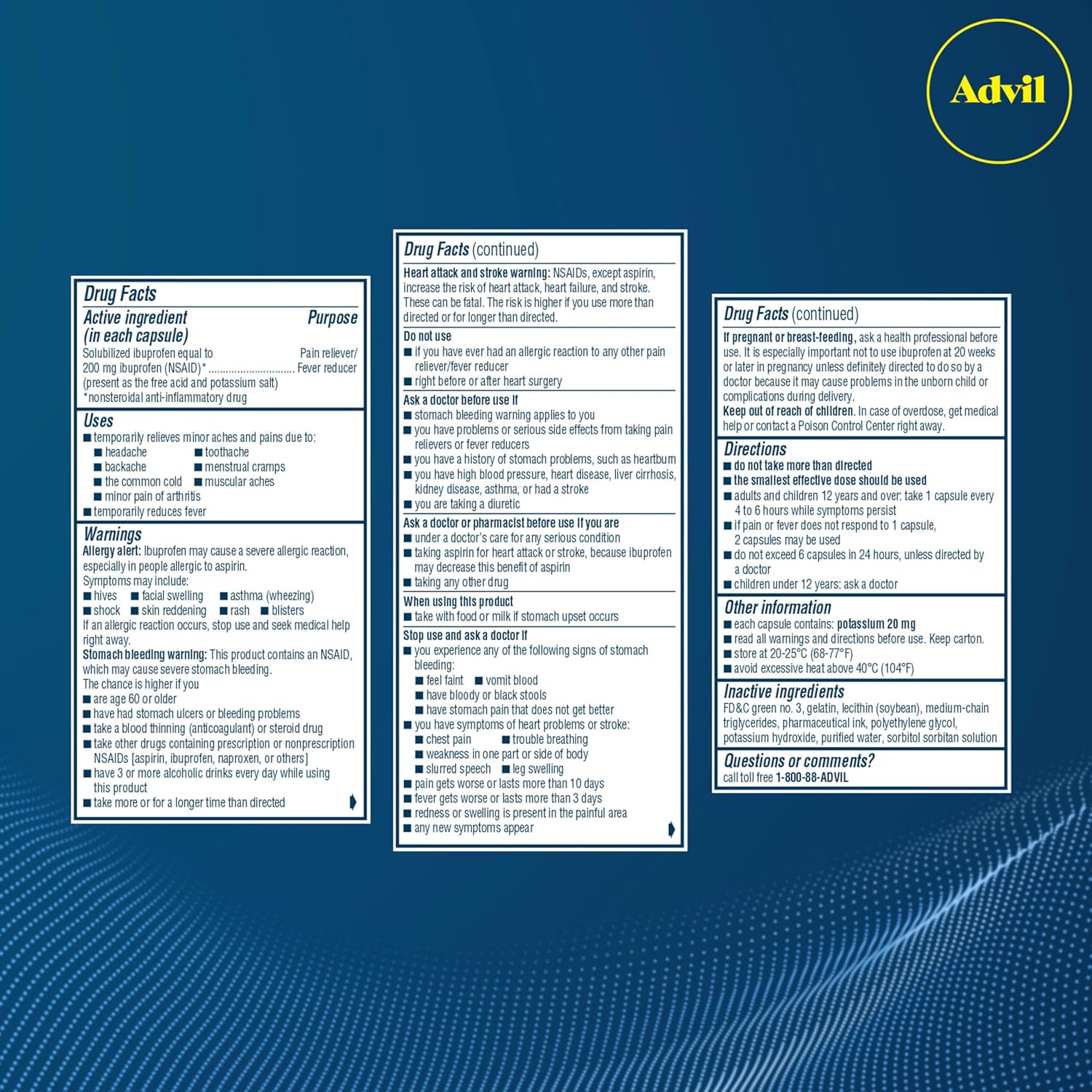 Advil Liqui-Gels Pain Reliever and Fever Reducer, Pain Medicine for Adults with Ibuprofen 200mg for Headache, Backache, Menstrual Pain and Joint Pain Relief - 200 Liquid Filled Capsules