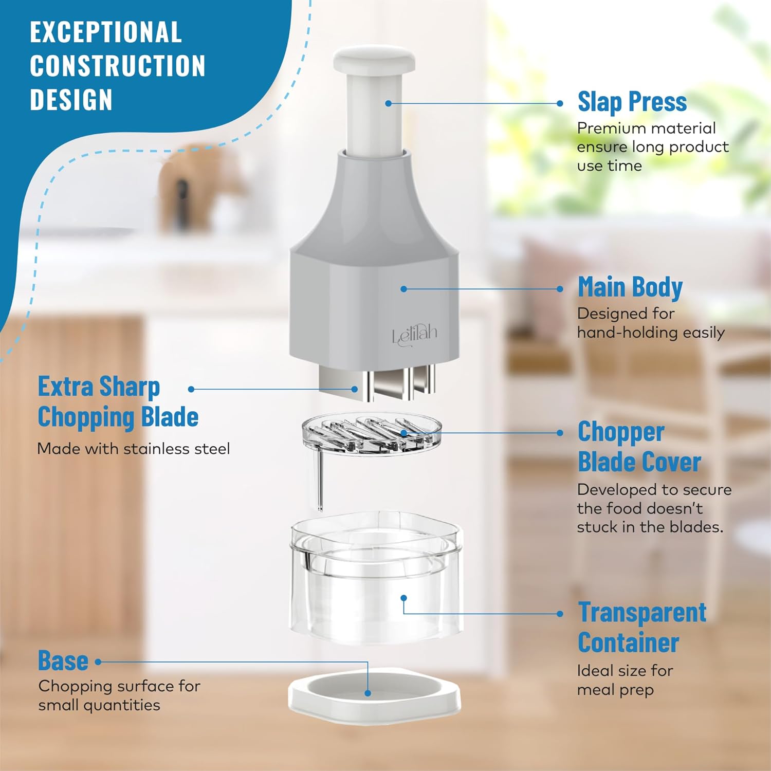 Food Chopper, Slap Chop, Handheld Veggie Chopper for Vegetable, Onion, Garlic, Nut, Hand Vegetable Cutter, Dishwasher-safe, Stainless Steel Blade, – Dishwasher Safe, Easy to Clean (Light Gray)