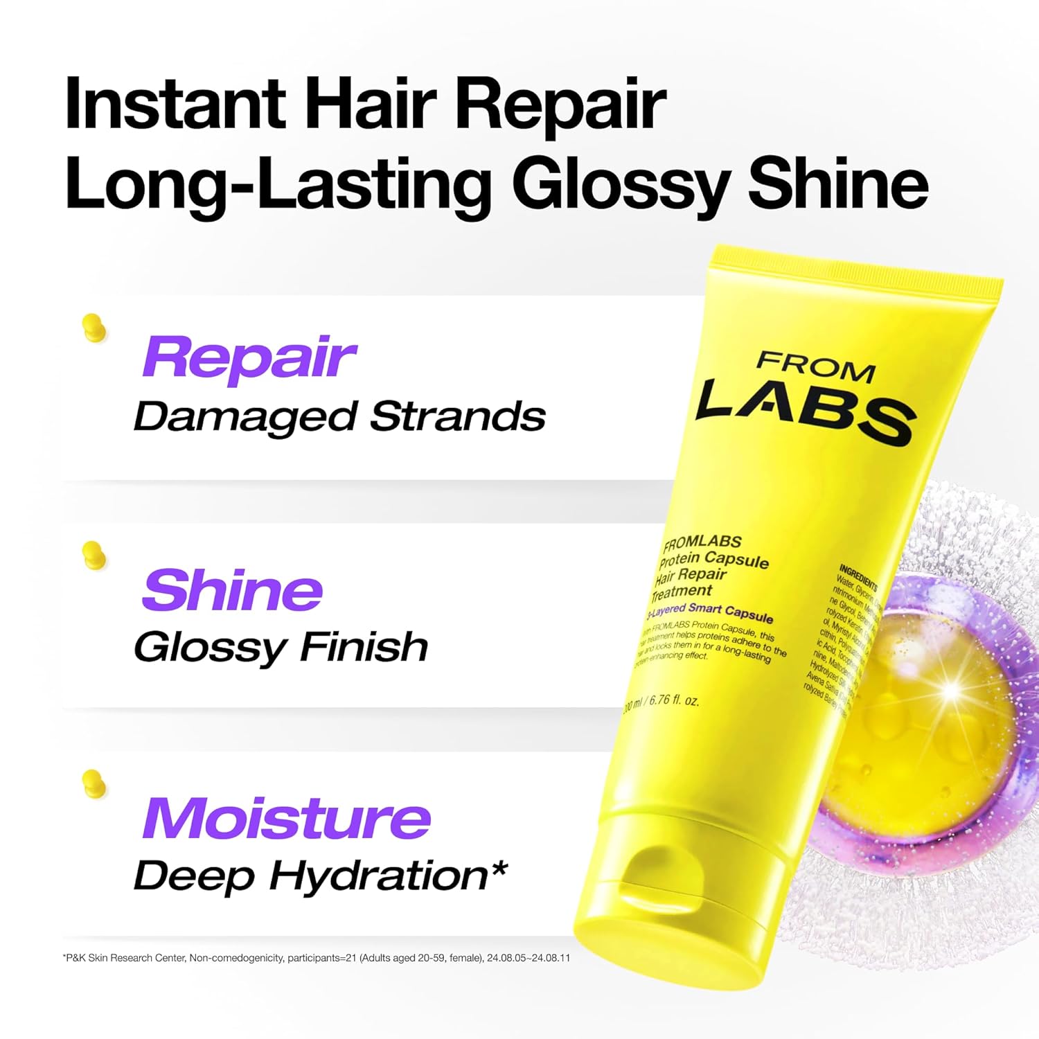 FROMLABS Protein Capsule Hair Repair Treatment, 3-Minute Keratin Hair Mask & Deep Conditioner for Damaged, Repair & Strengthen, Instant Detangling, Anti-Frizz, Low-pH, Fine-Hair Safe, 6.76 fl oz 6.76 Fl Oz (Pack of 1)