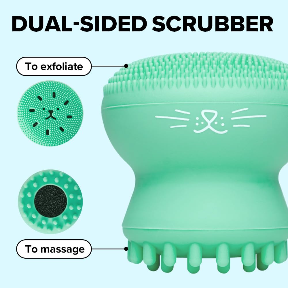 I Dew Care Cleansing Tool - Pawfect Face Scrubber | 3-in-1 Cute Silicone Pore Cleanser, Exfoliator, and Massager with Sponge