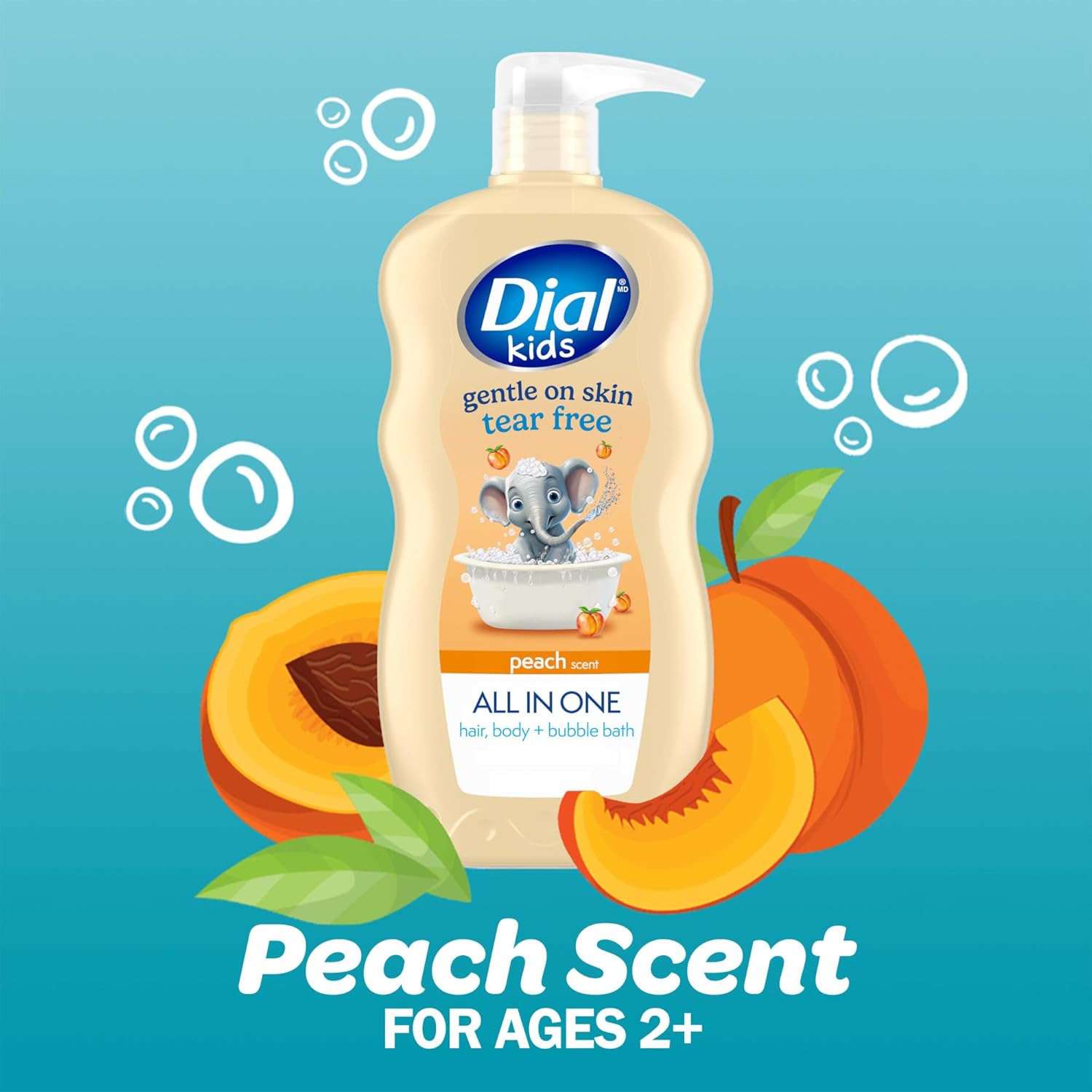 Dial Kids 3-in-1 Body + Hair + Bubble Bath, Peach, 24 fl oz (Pack of 4) Peach 24 Fl Oz (Pack of 4)