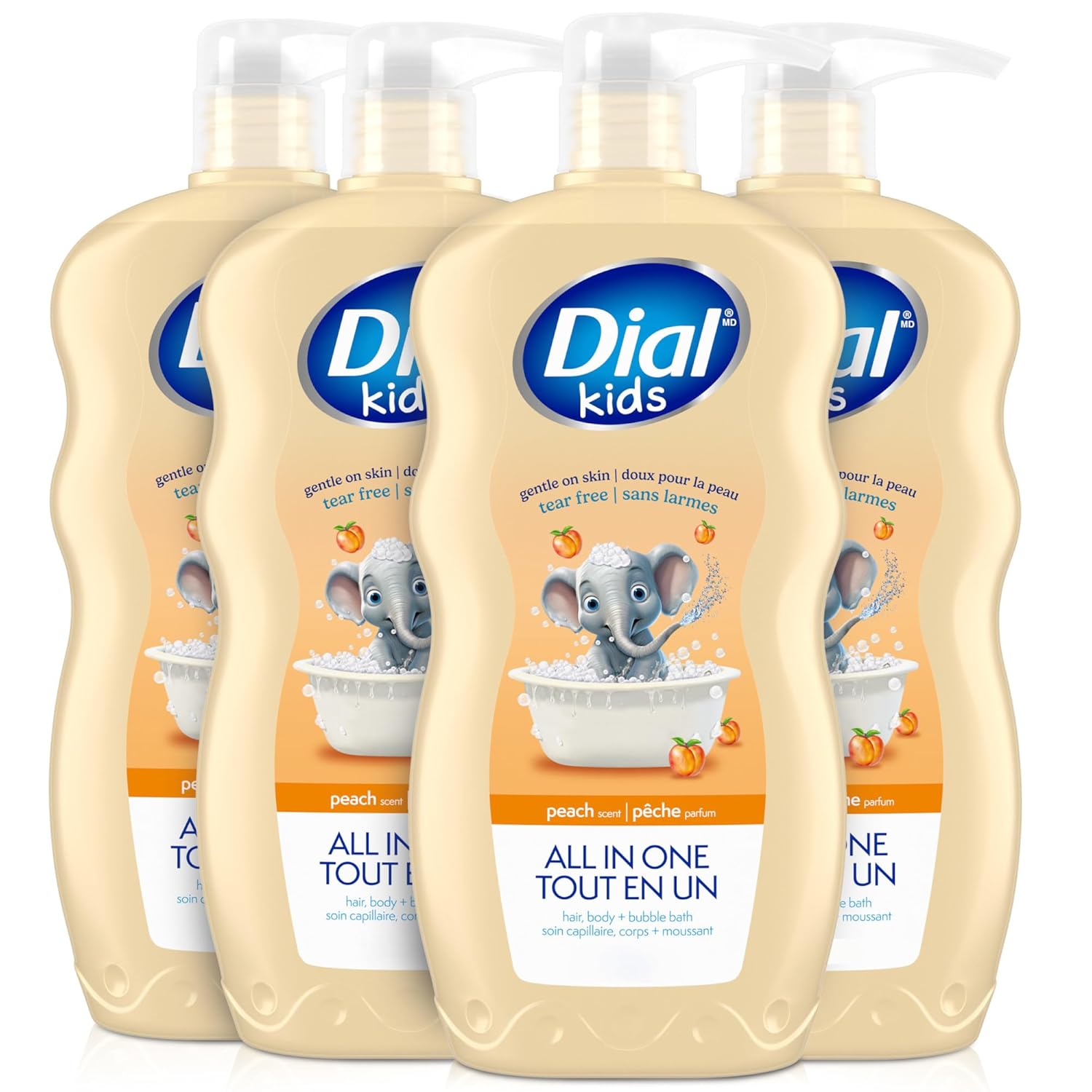 Dial Kids 3-in-1 Body + Hair + Bubble Bath, Peach, 24 fl oz (Pack of 4) Peach 24 Fl Oz (Pack of 4)