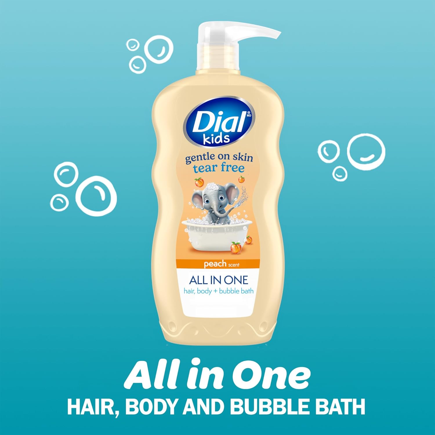 Dial Kids 3-in-1 Body + Hair + Bubble Bath, Peach, 24 fl oz (Pack of 4) Peach 24 Fl Oz (Pack of 4)