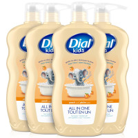 Dial Kids 3-in-1 Body + Hair + Bubble Bath, Peach, 24 fl oz (Pack of 4) Peach 24 Fl Oz (Pack of 4)