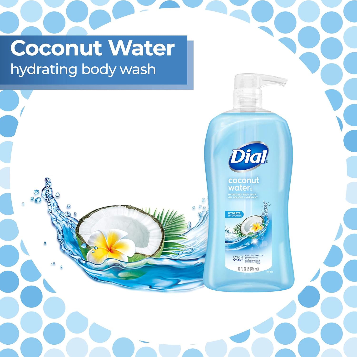 Dial Body Wash, Refresh & Renew Coconut Water, 32 fl oz Coconut 32 Fl Oz (Pack of 1)