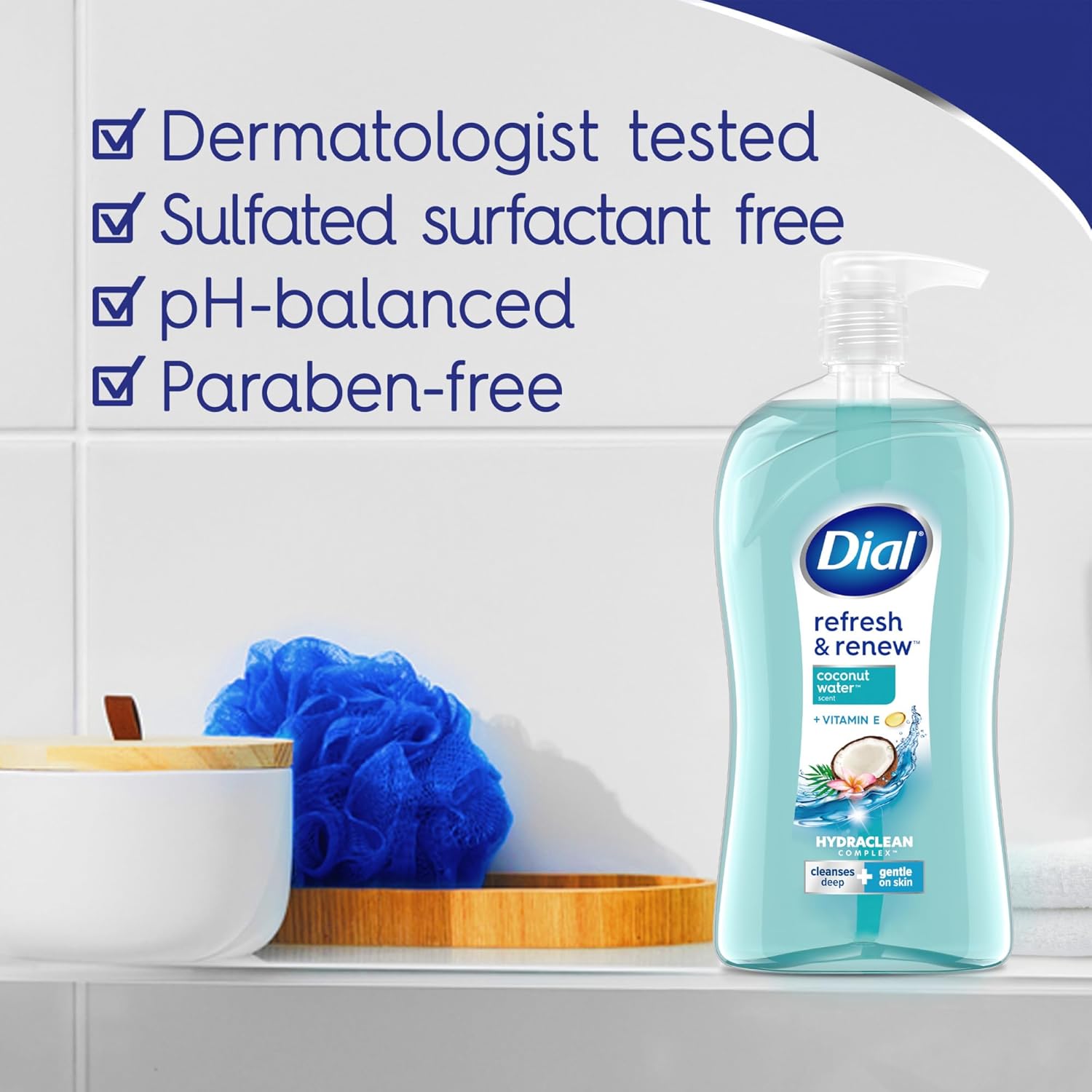 Dial Body Wash, Refresh & Renew Coconut Water, 32 fl oz Coconut 32 Fl Oz (Pack of 1)