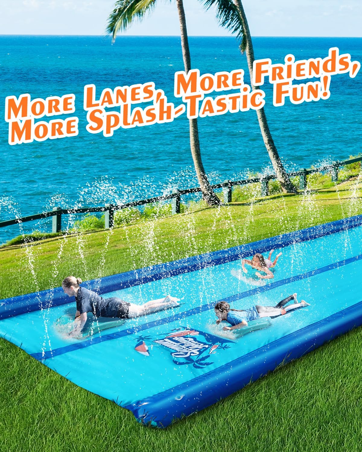 26ft Slip and Water Slide for Kids and Adults Backyard,2 Lanes Extra Long Inflatable Slip and Water Slide with Sprinkler and Bodyboards,Heavy Duty Summer Outdoor Water Toy,Blue Shark Theme