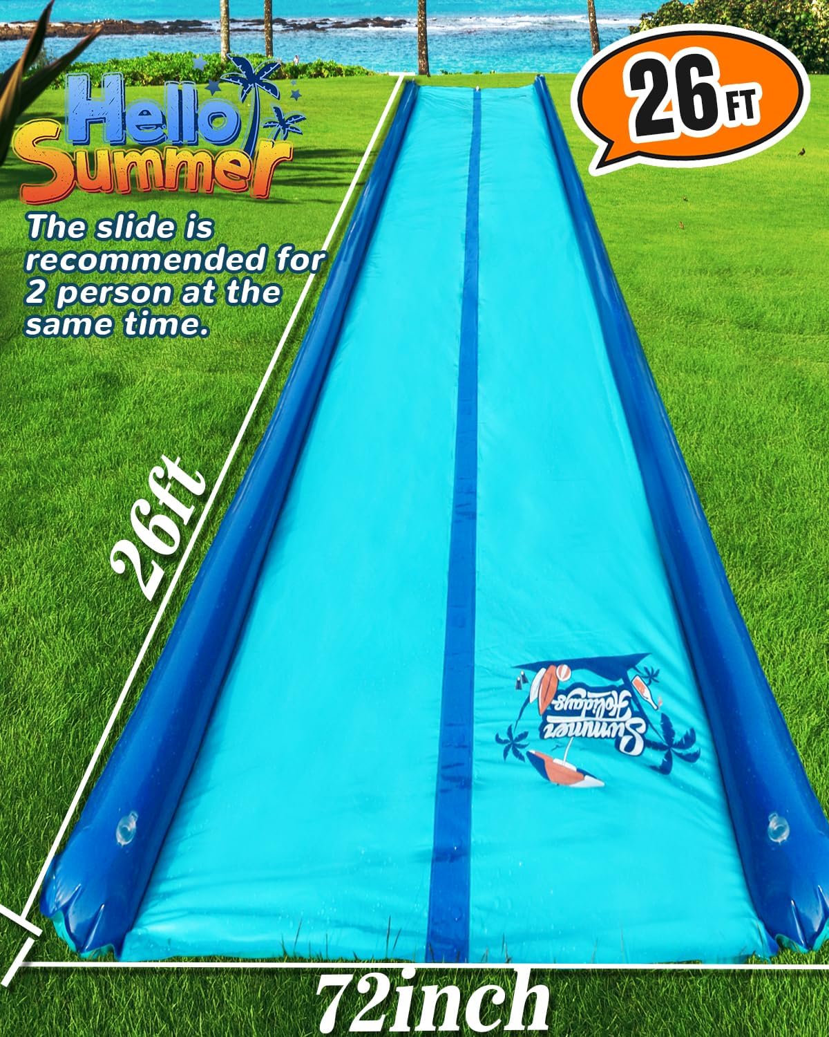 26ft Slip and Water Slide for Kids and Adults Backyard,2 Lanes Extra Long Inflatable Slip and Water Slide with Sprinkler and Bodyboards,Heavy Duty Summer Outdoor Water Toy,Blue Shark Theme