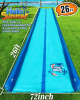 26ft Slip and Water Slide for Kids and Adults Backyard,2 Lanes Extra Long Inflatable Slip and Water Slide with Sprinkler and Bodyboards,Heavy Duty Summer Outdoor Water Toy,Blue Shark Theme