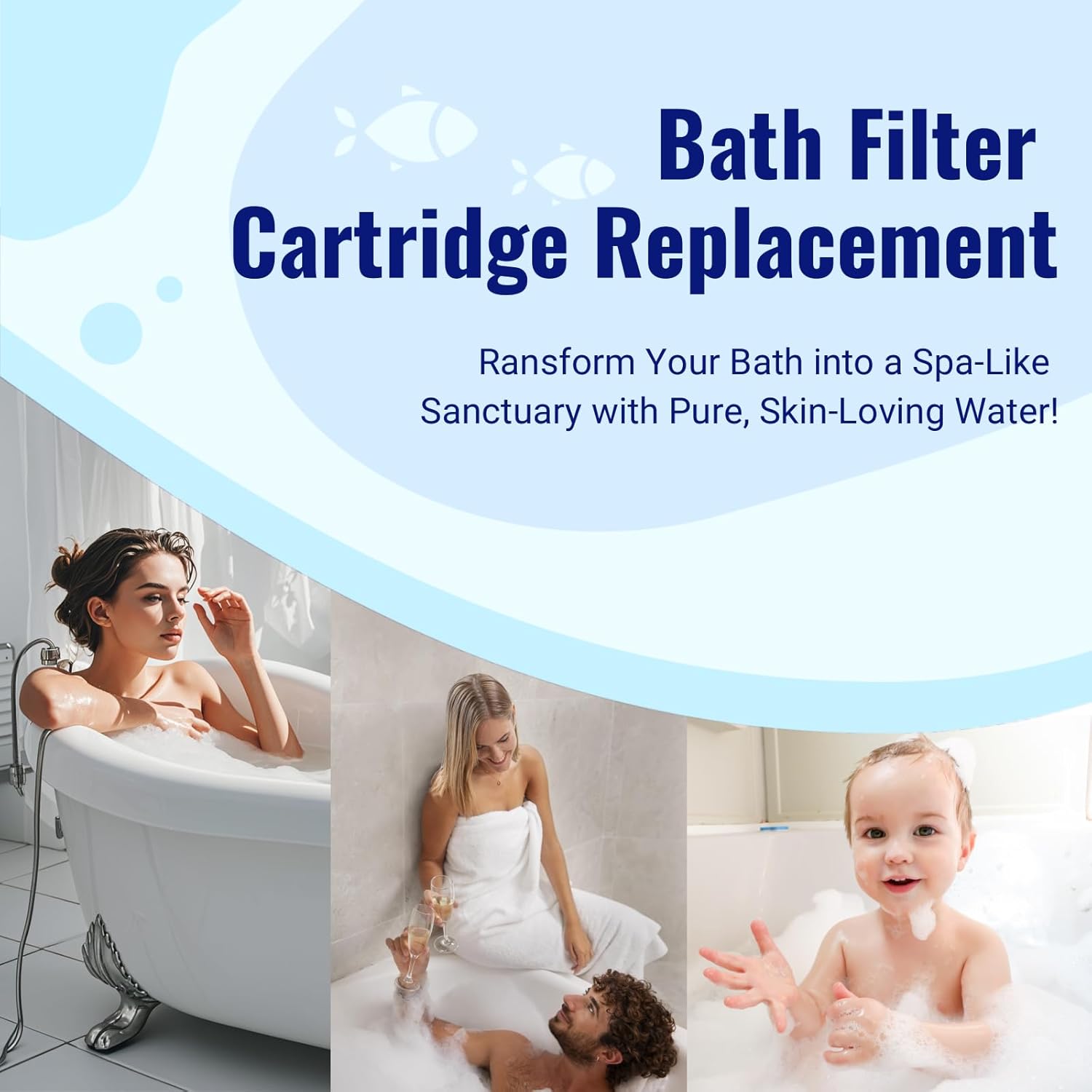 2 Pack Bath Filter Cartridge Replacement | 10-Stage 5,000 Gallons Filtration | Universal Fit for Most Bath Filters | Removes Chlorine, Fluoride, Heavy Metals | Durable & Skin-Safe, BPA Free Bath Filter Replacement