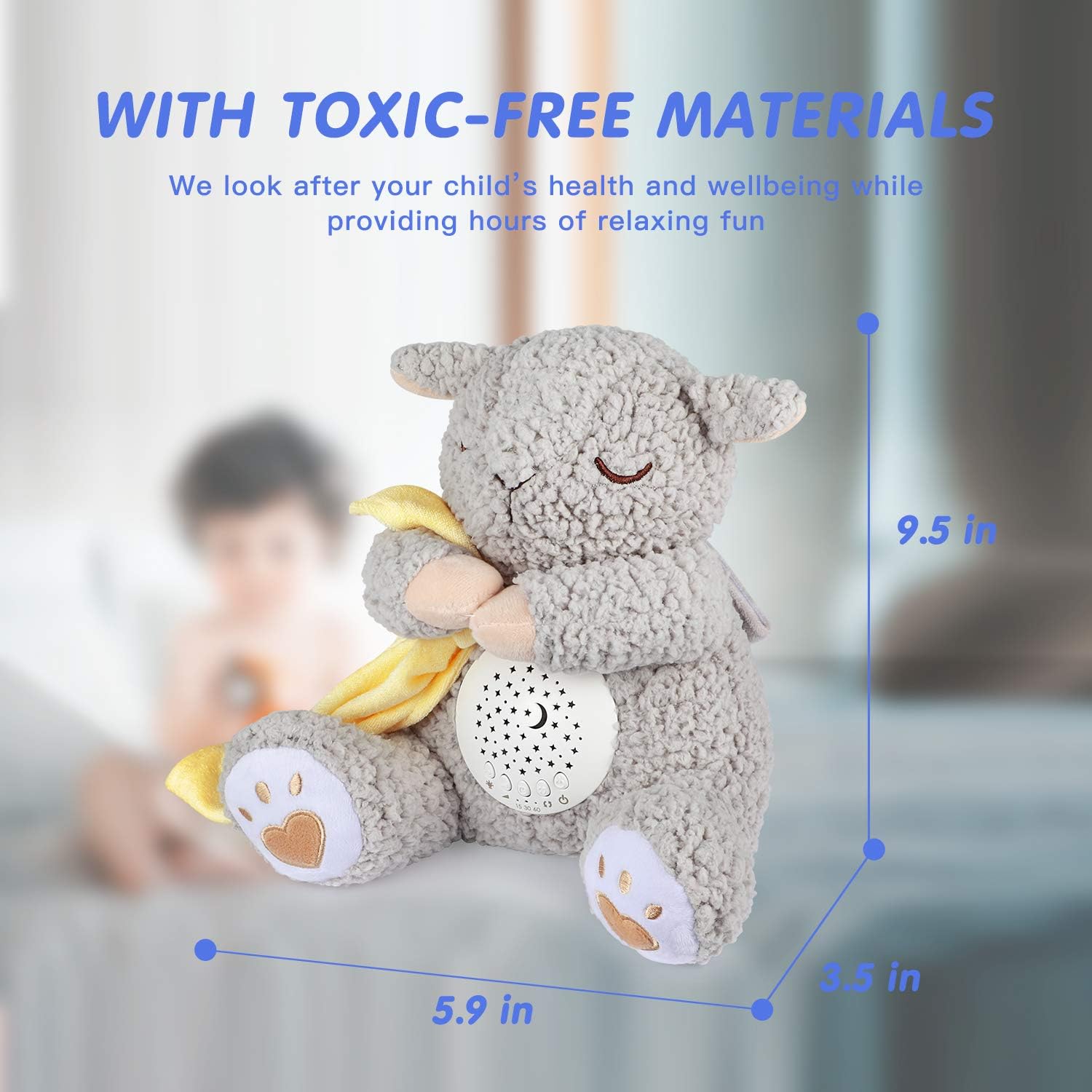 BEREST Baby White Noise Machine Stuffed Animal Toy, Mom's Heartbeat Lullabies Sheep Sleep Soother, Nursery Decor Night Light Projector, Toddler Crib Sleeping Aid, Babies Shower Gifts Portable A11-NSleepy Sheep