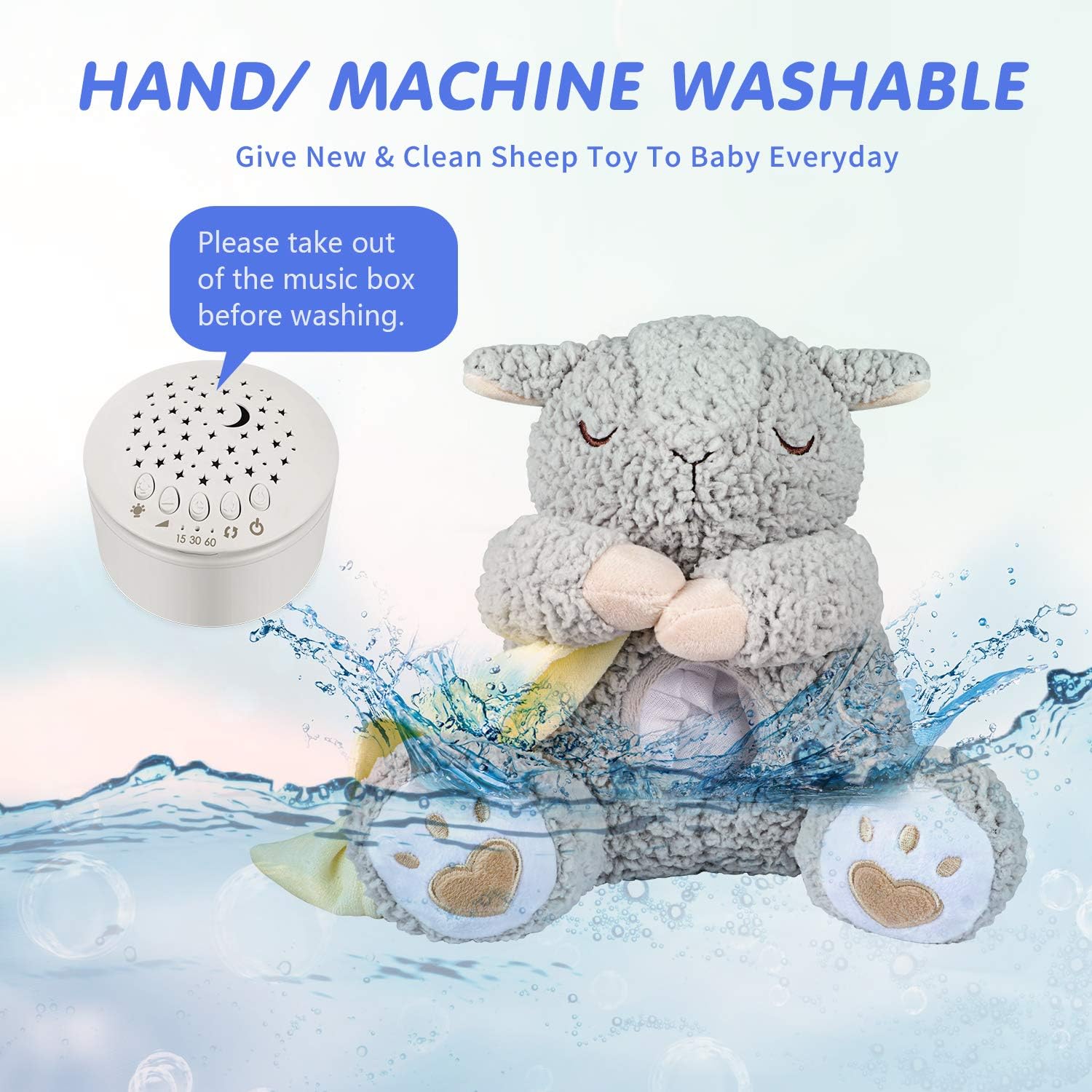 BEREST Baby White Noise Machine Stuffed Animal Toy, Mom's Heartbeat Lullabies Sheep Sleep Soother, Nursery Decor Night Light Projector, Toddler Crib Sleeping Aid, Babies Shower Gifts Portable A11-NSleepy Sheep