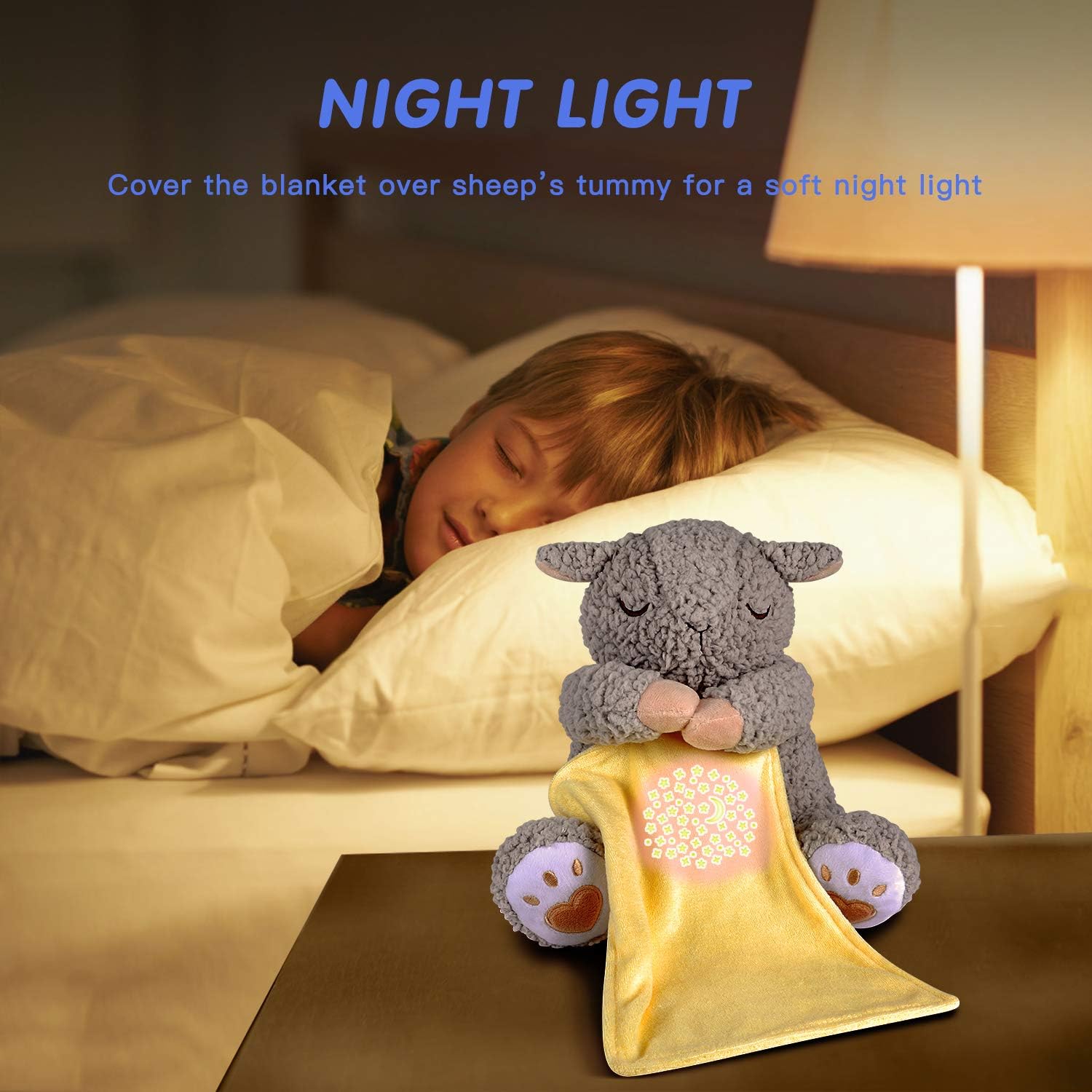 BEREST Baby White Noise Machine Stuffed Animal Toy, Mom's Heartbeat Lullabies Sheep Sleep Soother, Nursery Decor Night Light Projector, Toddler Crib Sleeping Aid, Babies Shower Gifts Portable A11-NSleepy Sheep