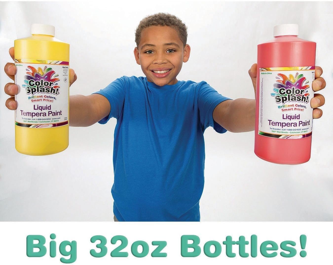 S&S Worldwide Color Splash! Liquid Tempera Bulk Paint, Set of 12 in 11 Bright Colors, 32-oz Easy-Pour Bottles, Great for Arts & Crafts, School, Classroom, Poster Paint, For Kids & Adults, Non-Toxic. 32 Fl Oz (Pack of 12)