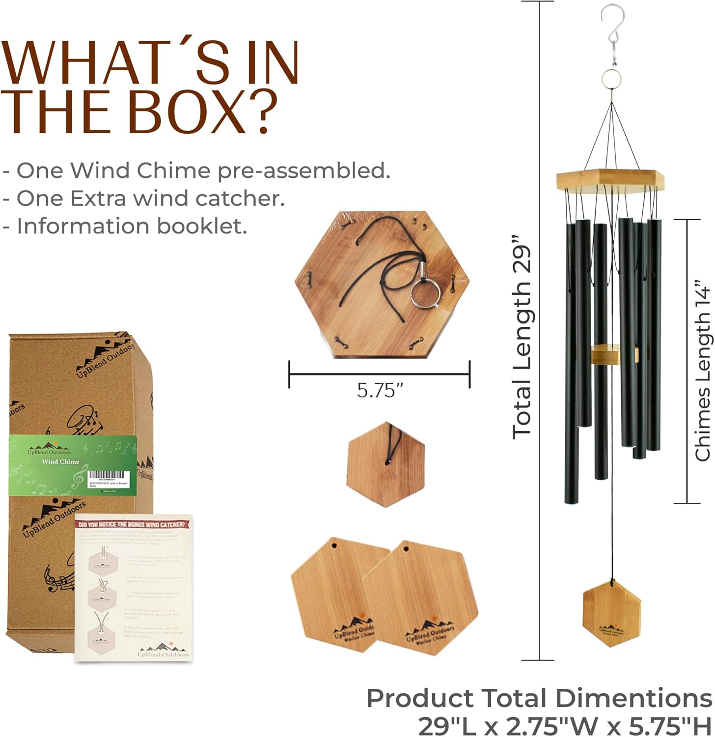 UpBlend Outdoors Wind Chimes for Outside, Gift for Mom, Deep Tone, Sympathy Gifts for Loss of Loved One, Patio Decoration, Memorial Windchimes, 29